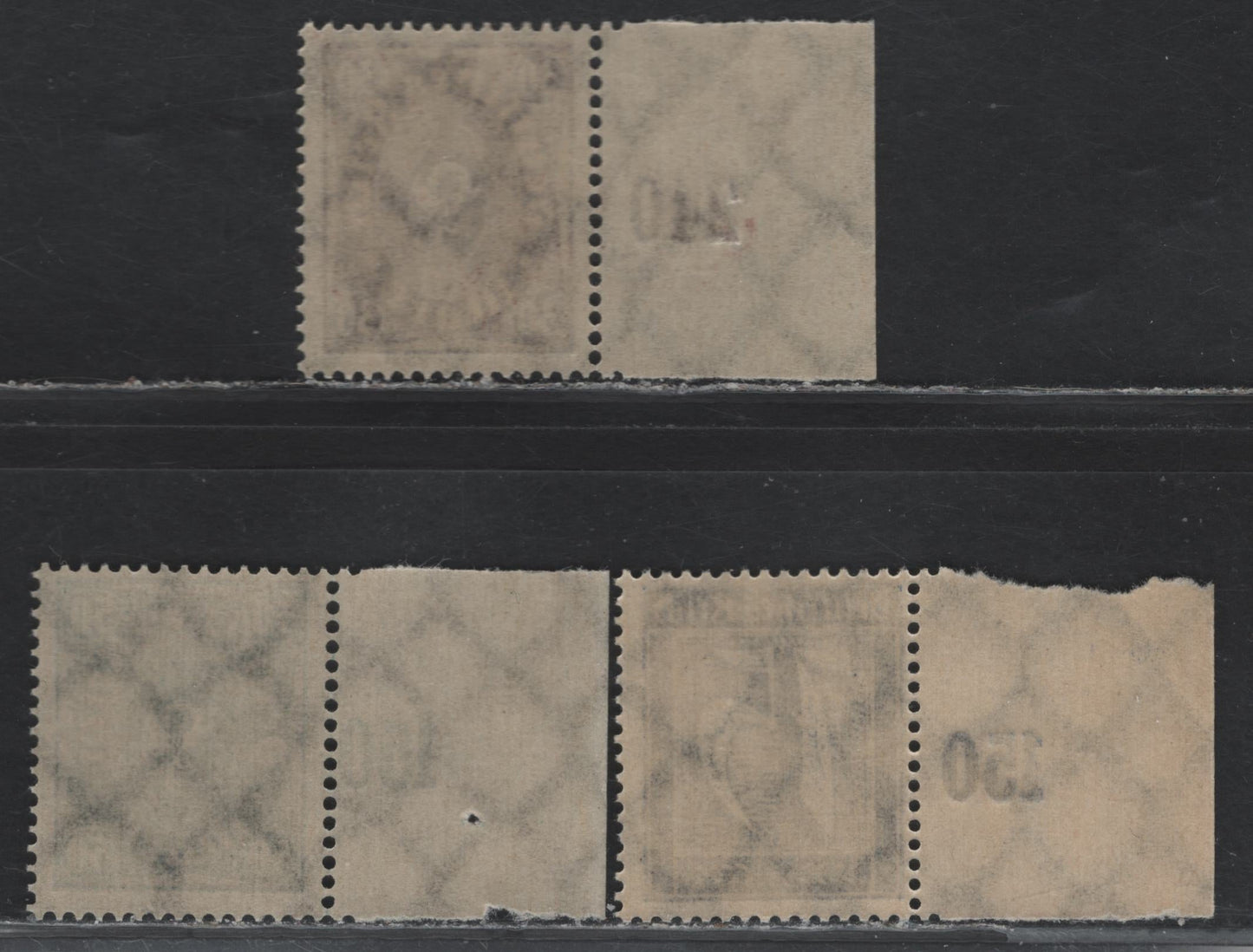 Lot 72 Germany SC#170, 1863-184 (185m 208P, 209P) 75pf - 30m Deep Ultramarine - Lively Brown Purple , 1921-1922 Numeral, Worker & Post Horn Issue, 3 F/VFNH Singles, Flat Plate Printings From Left Margin Of The Sheet, Showing Counting Numbers