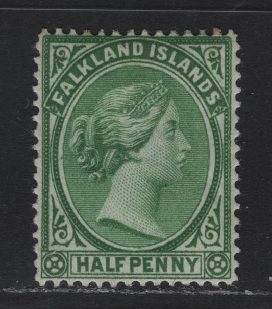 Lot 8 Falkland Islands SG#17c 1/2d Dull Yellowish Green , 1891-1902 Queen Victoria Sideface Issue, A VFOG Single