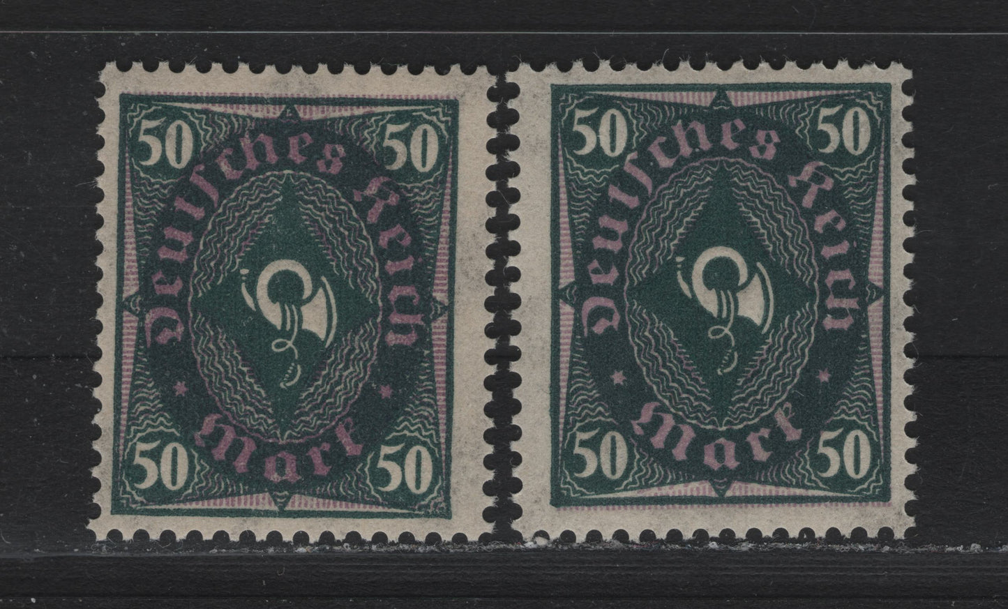 Lot 82 Germany SC#184 (209WA, 209WB) 50m Blackish Gray Green & Light Brown Pirple/Lively Brown Purple , 1921-1922 Numeral, Worker & Post Horn Issue, 2 FNH Singles, Two Rotary Press Printings In Both Michel Listed Shades