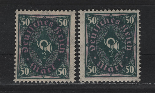 Lot 82 Germany SC#184 (209WA, 209WB) 50m Blackish Gray Green & Light Brown Pirple/Lively Brown Purple , 1921-1922 Numeral, Worker & Post Horn Issue, 2 FNH Singles, Two Rotary Press Printings In Both Michel Listed Shades