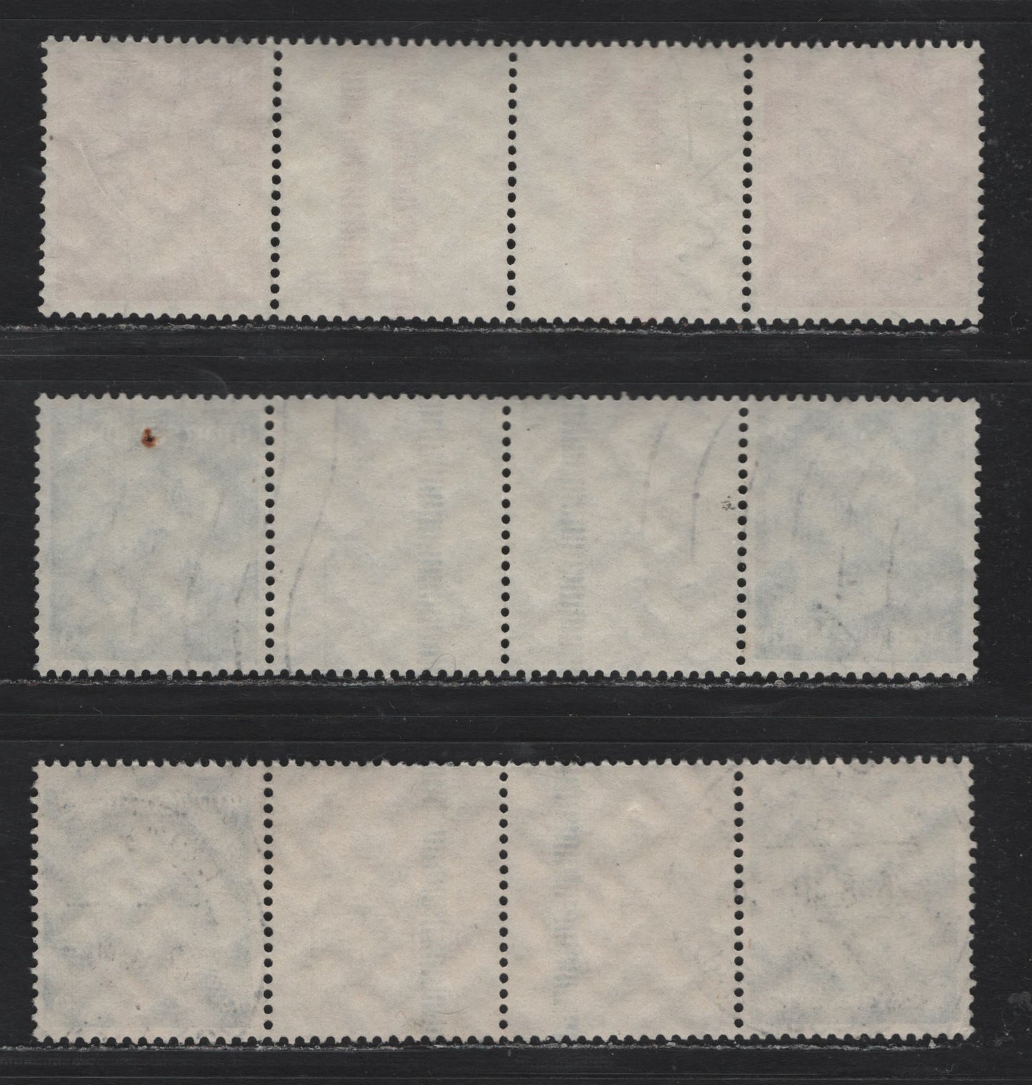Lot 102 Germany SC#419, 422 (KZ22.5, KZ22.6, KZ23.3) 6pf - 12pf Dark Green - Carmine , 1933-1936 Hindenberg Issue, 3 Fine/Very Fine Used Tete-Beche Booklet Gutter Pairs, 3 Colors Of Bars On 12pf, Spacing Between Bars On 6pf Being 9.5 & 10.5mm