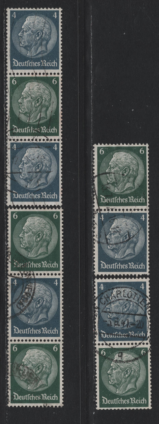 Lot 116 Germany SC#417, 419 (S215-S218) 4pf - 6pf Dull Blue & Dark Green , 1933-1936 Hindenberg Issue, 4 Fine/Very Fine Used Coil Pairs & Strips
