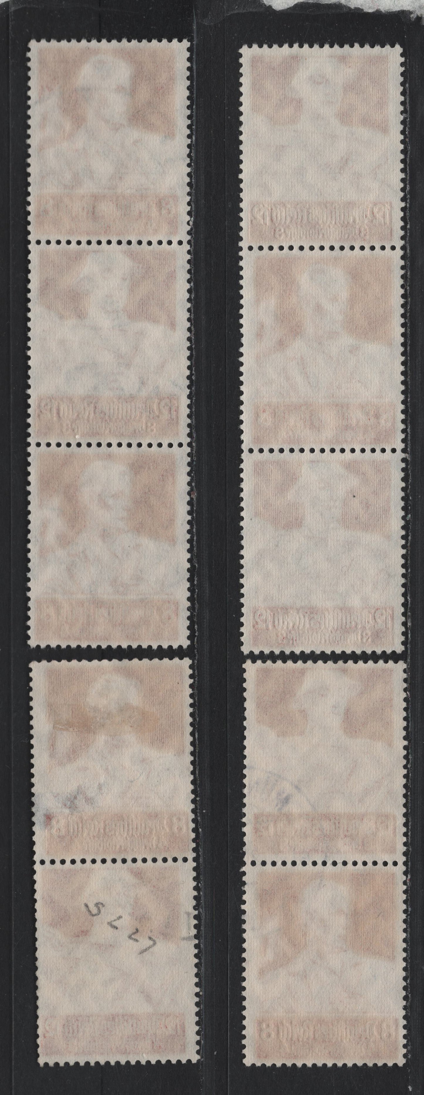 Lot 120 Germany SC#B63-B64 (S227-S230) 8pf+4pf - 12pf+3pf Orange Brown - Henna Brown , 1934 Semi Postal Issue, 4 Fine/Very Fine Used Vertical Booklet Pairs & Strip Of 3