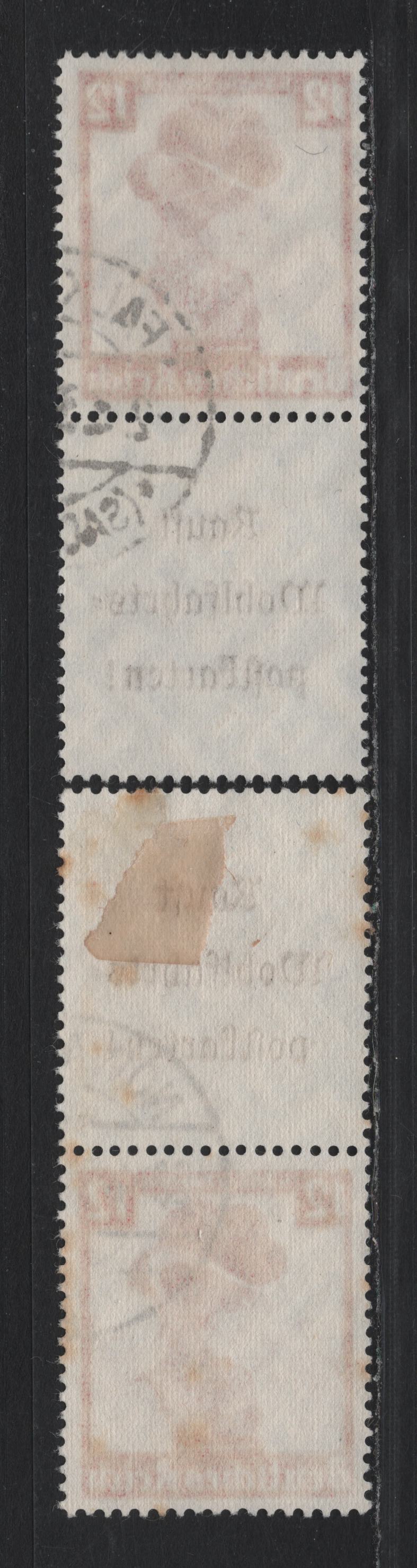 Lot 125 Germany SC#B74 (S239, S241) 12pf+6pf Carmine , 1935 Costumes Semi Postal Issue, 2 Fine Used Vertical L-S & S-L Booklet Pairs, Some Minor Toning On The L-S Pair