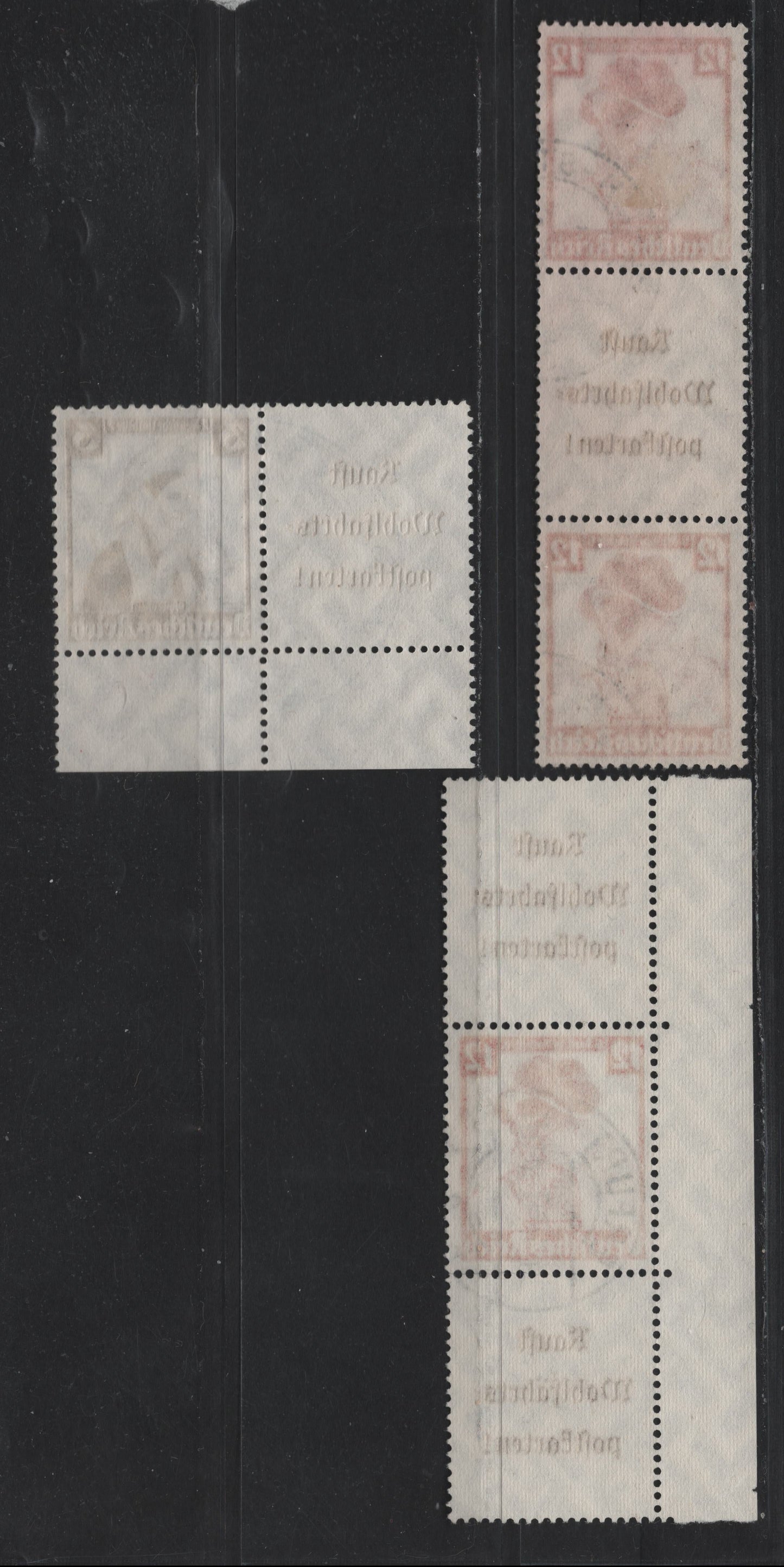 Lot 126 Germany SC#B69, B75 (S240, S242, W102) 3pf+2pf - 12pf+6pf Brown - Carmine , 1935 Costumes Semi Postal Issue, 3 Fine/Very Fine Used Vertical S-L Stamp Booklet Strip, L-S-L Booklet Strip & Horizontal L-S Booklet Pair