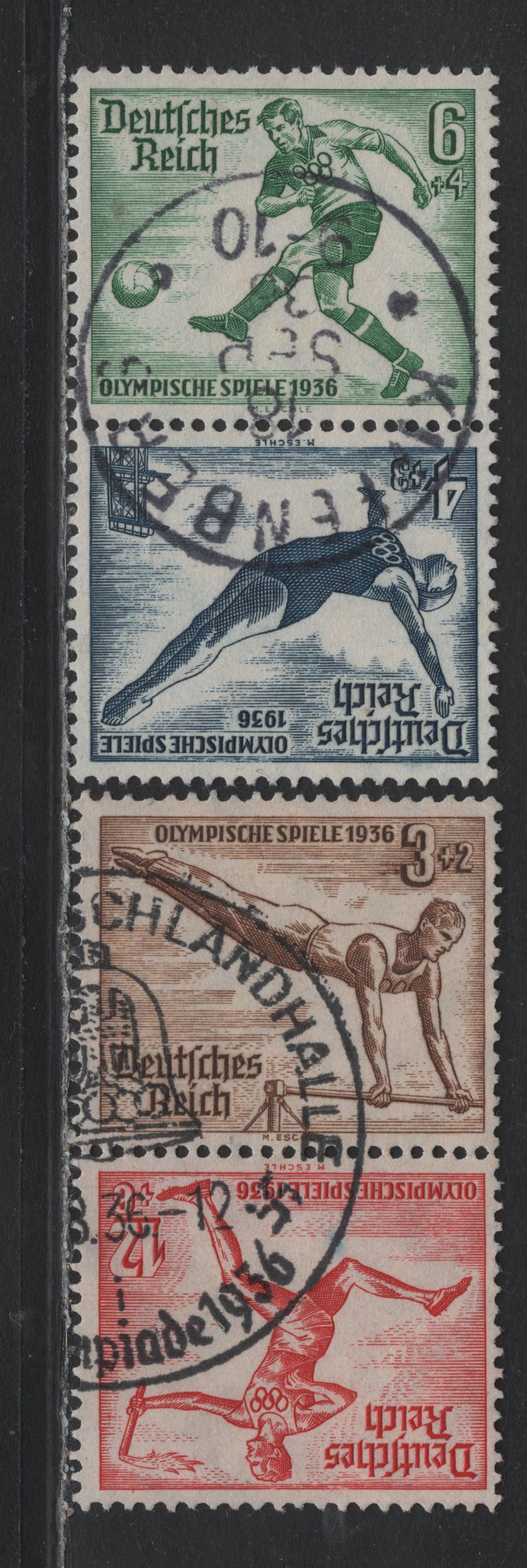 Lot 127 Germany SC#B82-B84, B86 (SK27-SK28) 3pf+2pf - 12pf+6pf Brown - Carmine , 1936 Berlin Olympic Games Issue, 2 Very Fine Used Vertical Tete-Beche Booklet Pairs