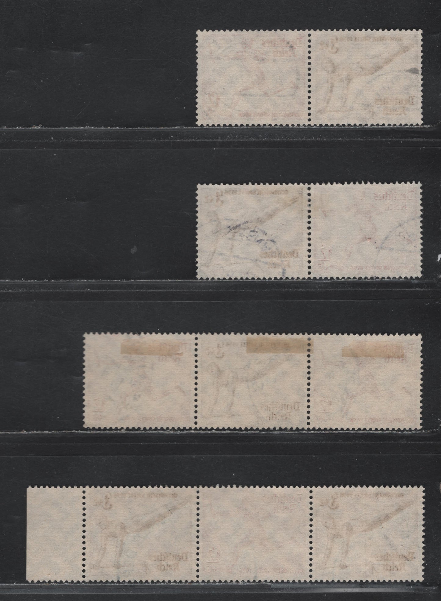 Lot 129 Germany SC#B82, B86 3pf+2pf - 12pf+6pf Brown - Carmine , 1936 Berlin Olympic Games Issue, 4 Very Fine Used Horizontal Booklet Pairs & Strips