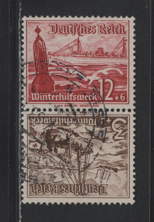 Lot 136 Germany SC#B107, B112 (SK31) 3pf+2pf - 12pf+6pf Brown - Carmine Lake , 1937 Ships Semi Postal Issue, A Very Fine Used Tete-Beche Booklet Pairs