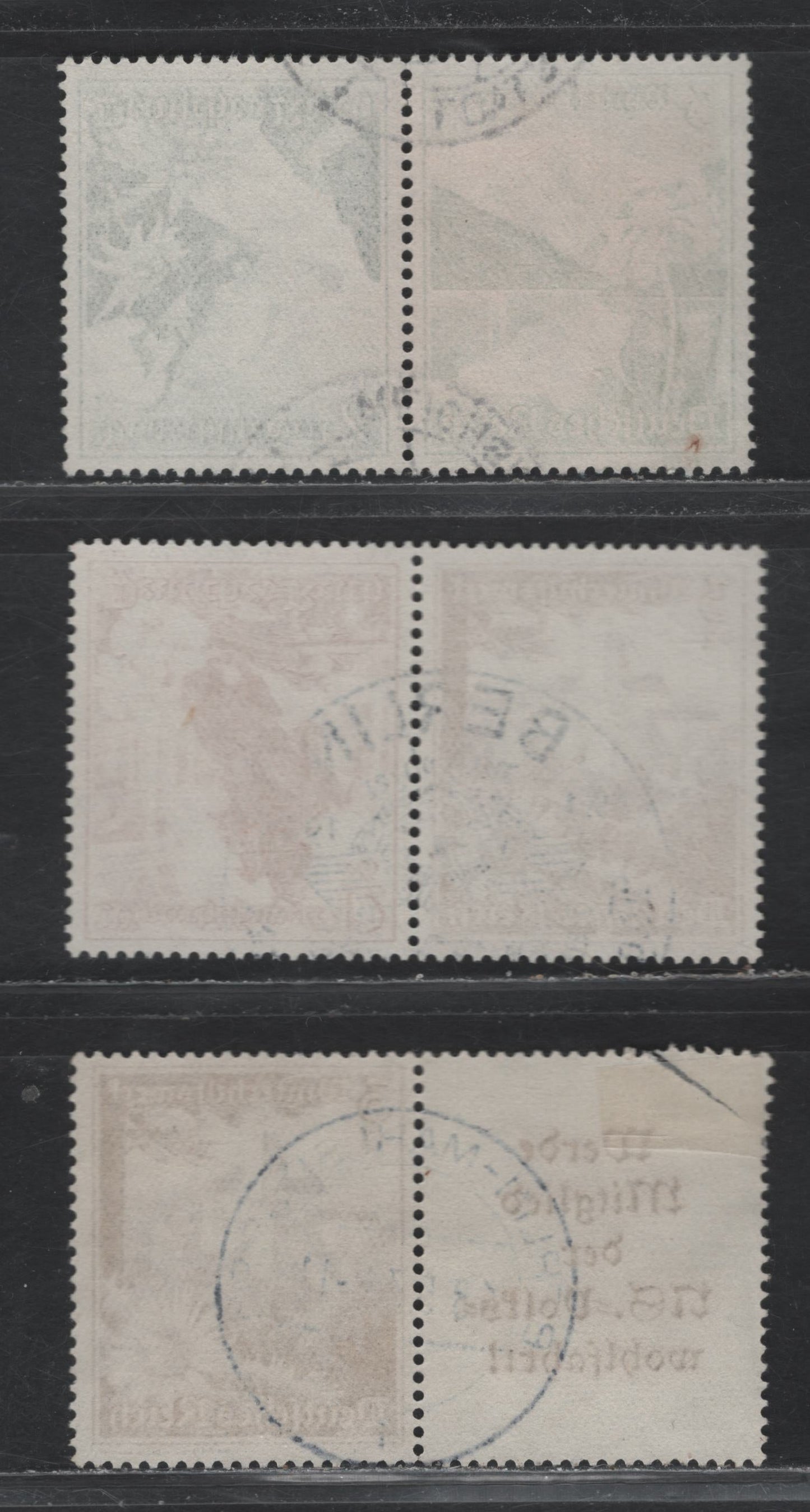Lot 140 Germany SC#B123-/B126 (K33-K34, W135) 3pf+2pf - 12pf+6pf Olive Brown - Dark Carmine , 1938 Winter Help Semi Postal Issue, 3 Very Fine Used Tete-Beche Booklet Pairs & Horizontal L-S Booklet Pair