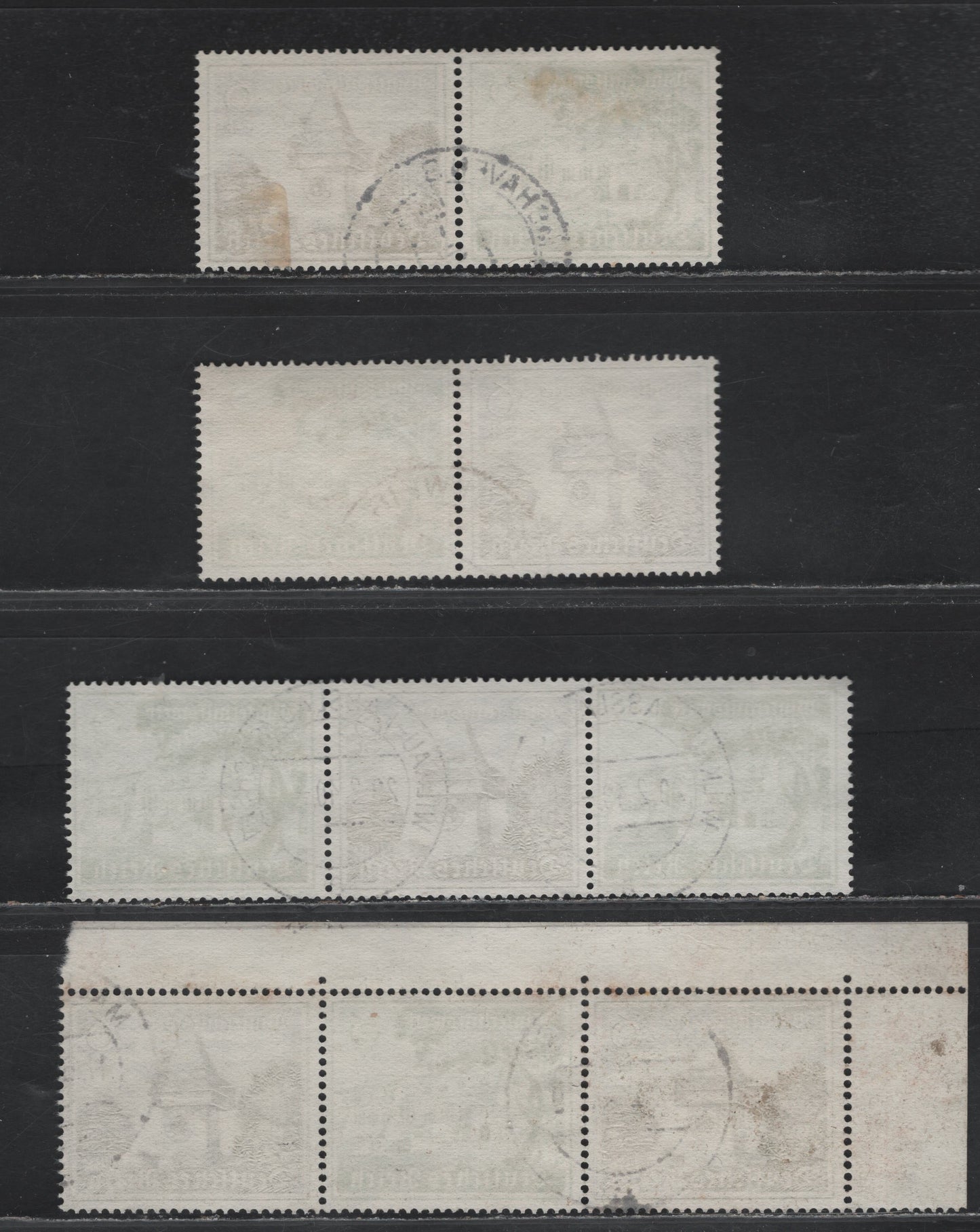 Lot 145 Germany SC#B162-B163 (W136-W139) 5pf+3pf - 6pf+4pf Emerald - Dark Green , 1939 Buildings Winter Relief Semi Postal Issue, 4 Fine/Very Fine Used Horizontal Booklet Pairs & Strips