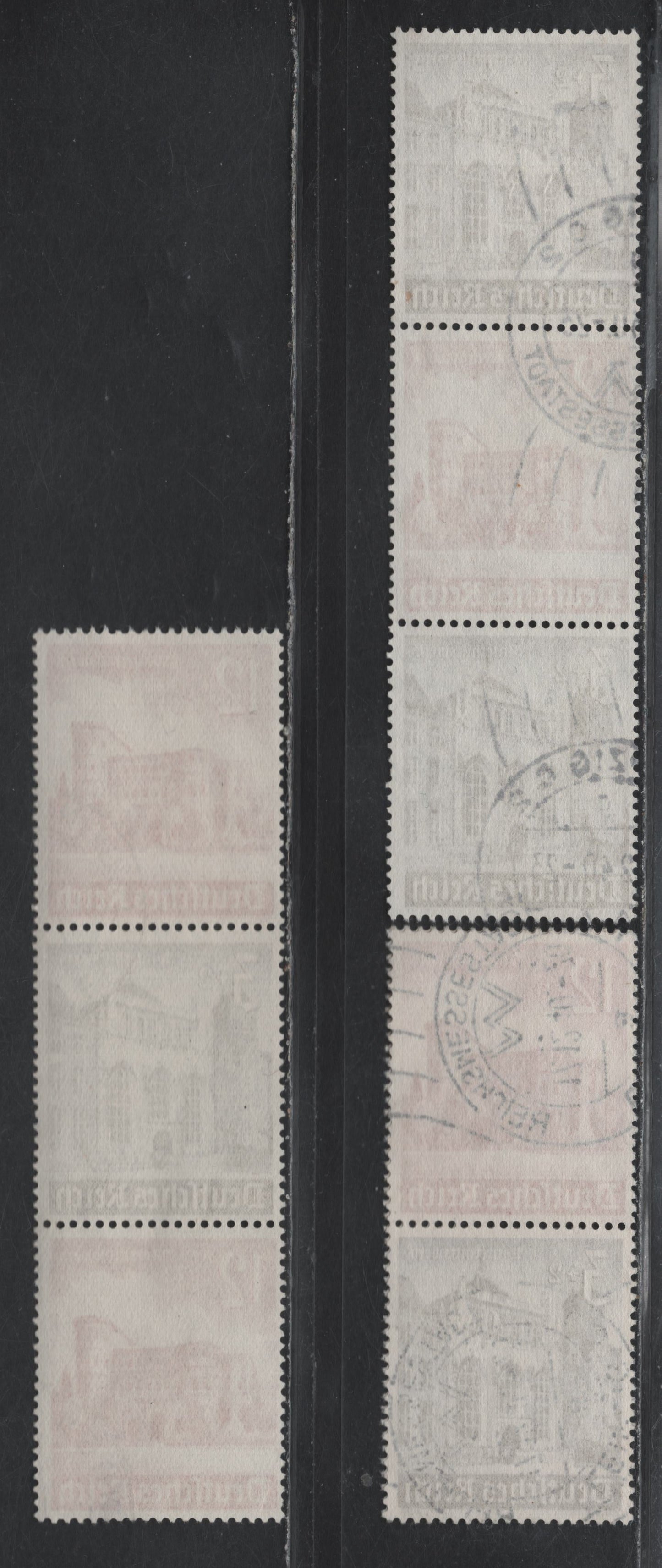 Lot 151 Germany SC#B177, B182 (S266-S269) 3pf+2pf - 12pf+6pf Dark Brown - Carmine , 1940 Buildings Winter Help Issue, 3 Fine/Very Fine Used Vertical Booklet Pairs & Strips