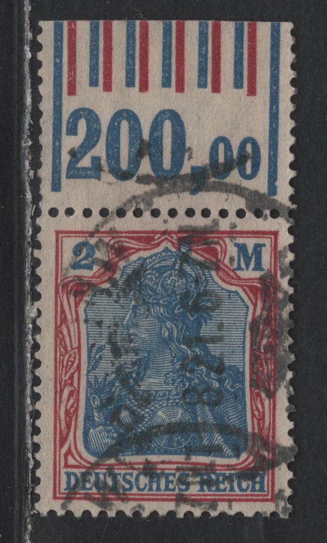 Lot 160 Germany SC#131 (152WOR) 2m Carmine & Blue , 1905-1914 Germania Issue, A Very Fine Used Top Sheet Margin Single, 1'4'1 & 1'5'1 Bars