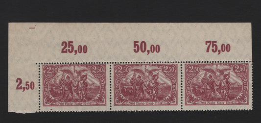 Lot 161 Germany SC#114 (11ePOR) 2.5m Dark Gray Lilac , 1920 Offset Germania Issue, A FNH Corner Sheet Margin Strip, Value Counters