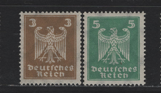 Lot 178 Germany SC#330-331 (355xa, 356x) 3pf - 5pf Lively Ochre Brown - Medium Green , 1924 German Eagle Issue, 2 VFNH Singles, Vertical Network Wmk