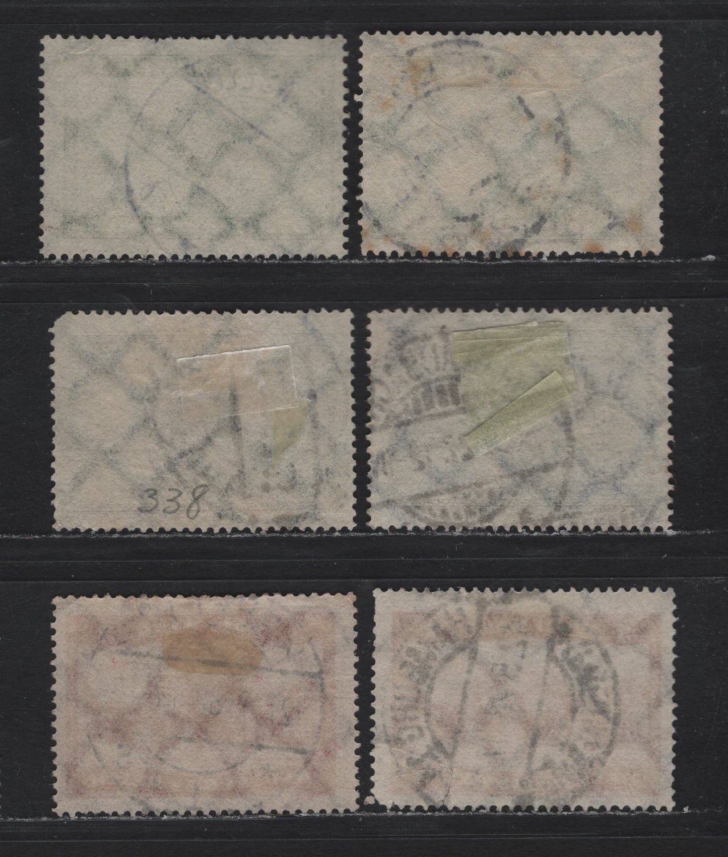 Lot 188 Germany SC#337-339 (364x-366x) 1m - 3m Dark Green - Claret , 1924 Castles Issue, 6 Fine Used Singles, Different Town Cancels