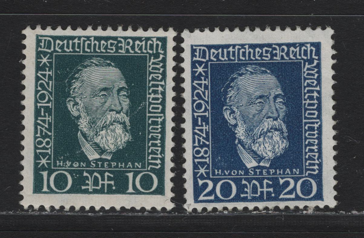 Lot 189 Germany SC#340-341 (368-369) 10pf - 20pf Dark Green - Dark Blue , 1924 50th Anniv of UPU Issue, 2 FNH Singles