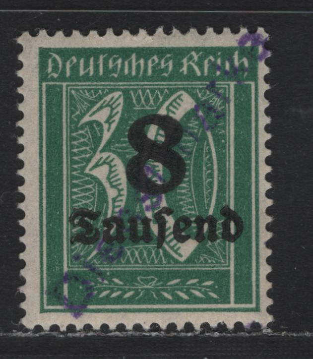 Lot 197 Germany Michel#7 8th on 30pf Green , 1923 Official Overprinted Issue, A FNH Single, Violet Dienstmarke (Doberan Type 2), Mecklenburg-Notausgaben Rohr Guarantee Handstamp On Back