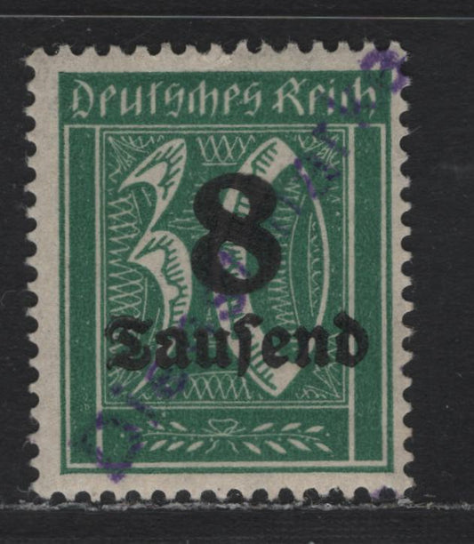 Lot 197 Germany Michel#7 8th on 30pf Green , 1923 Official Overprinted Issue, A FNH Single, Violet Dienstmarke (Doberan Type 2), Mecklenburg-Notausgaben Rohr Guarantee Handstamp On Back