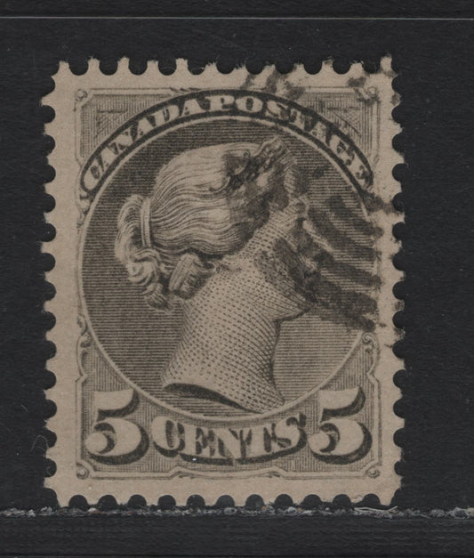 Lot 20 Canada #38 5c Greenish Gray Queen Victoria, 1870-1893 Small Queen Issue, A Very Fine Used Single, Late Montreal Printing Or Close to Montreal Gazette Printing Of The 5c, LM-J Paper, Perf 12, Segmented Target Cancel.