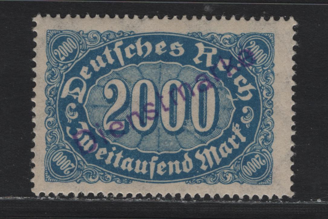 Lot 209 Germany Michel#2 2000m Light Blue , 1923 Official Overprinted Issue, A VFNH Single, Mecklenburg-Notuusgaben Overprint, Doberan Type 2 Diestmarke Overprint In Violet, Rohr Guarantee Handstamp On Back.