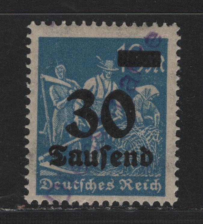 Lot 211 Germany Michel#13 30th on 10m Light Blue , 1923 Official Overprinted Issue, A FOG Single, Diagonal Violet Dienstmarke Overprint (Doberan Type 2)