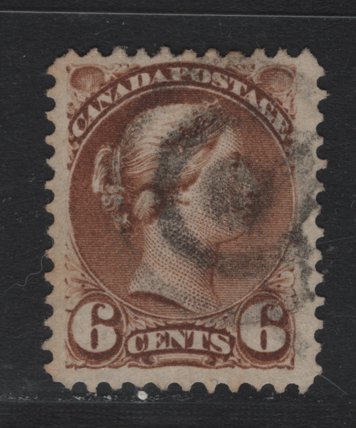 Lot 23 Canada #39b 6c Brown Queen Victoria, 1870-1893 Small Queen Issue, A Fine Used Single, Mid Montreal Printing, Perf 11.75x12, MM-D Paper, Bullseye Cancel.