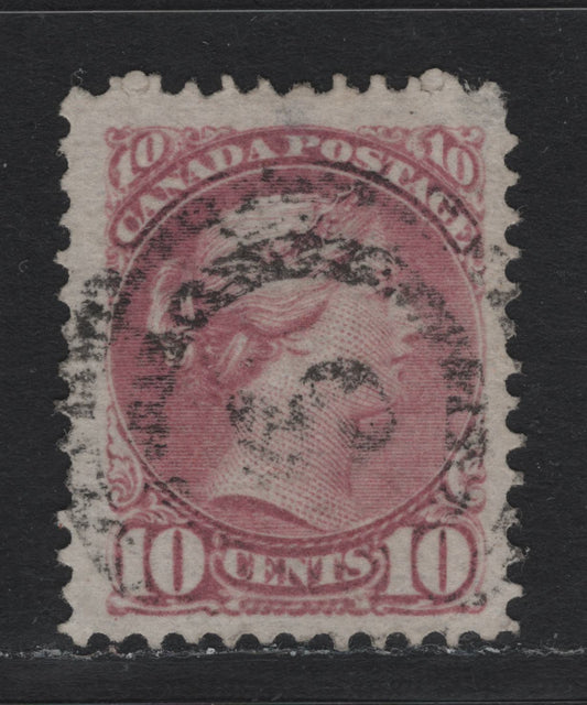 Lot 25 Canada #40 10c Dull Rose Lilac Queen Victoria, 1870-1893 Small Queen Issue, A Very Good Used Single, Mid Montreal Printing, Perf 11.9x12, MM-U Paper, #3 Quebec City Cancel & Small Pos. Dot below LL Scroll.