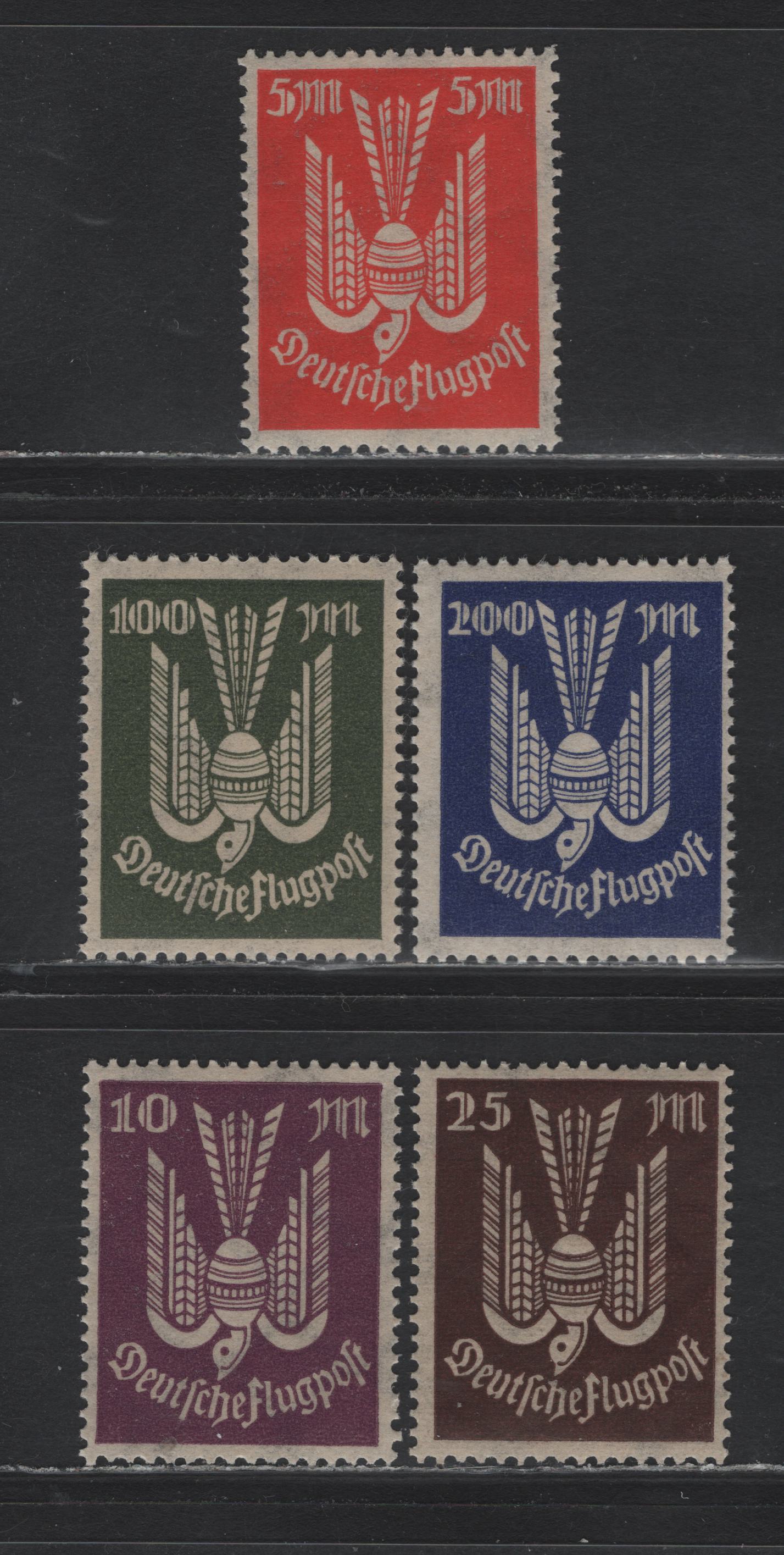 Lot 254 Germany SC#315-319 (263-267) 5m - 200m Vermillion - Deep Blue , 1923 Carrier Pidgeon Monocolor Airmail Issue, 5 F/VFNH Singles
