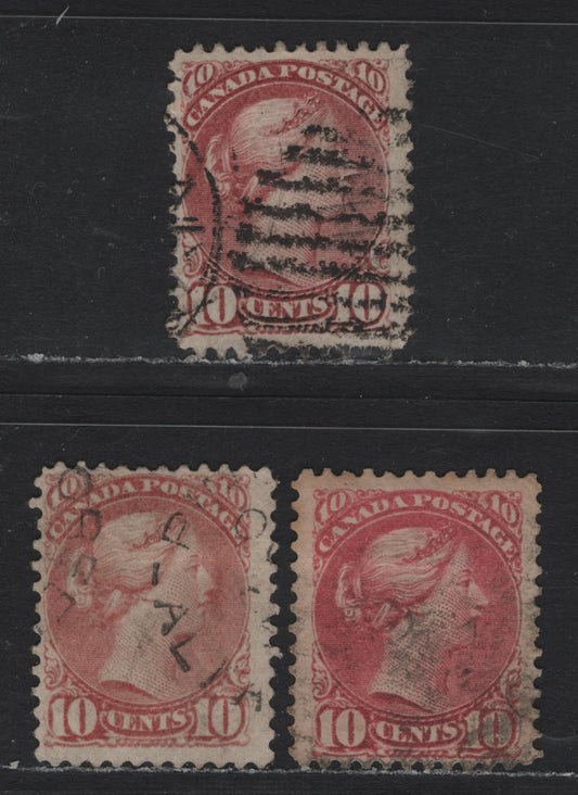 Lot 27 Canada #45a-b 10c Brownish Rose - Deep Dull Rose Queen Victoria, 1888-1897 Small Queen Issue, 2 Very Good/Fine Used Singles, Second Ottawa Printings, Perfs 12.1x11.9, 12.1 & 12x12.1, MG-I, LM-G & LM-O Papers.