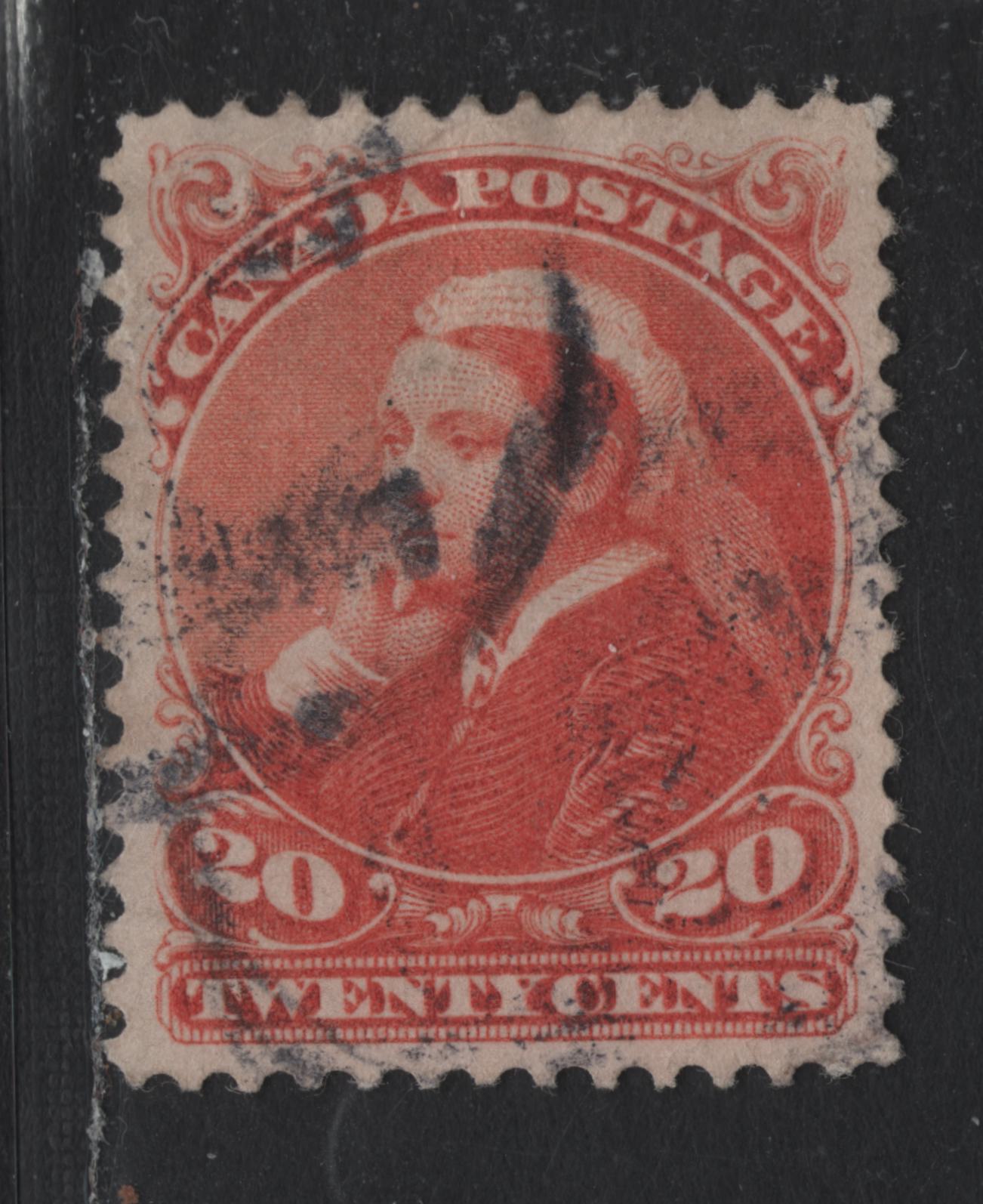 Lot 31 Canada #46 20c Dull Vermillion Queen Victoria, 1888-1897 Small Queen Issue, A Very Good Used Single, 2O-EE Paper, Perf 12.1x12, Shallow Hinge Thin, Small Wrinkle At Top.