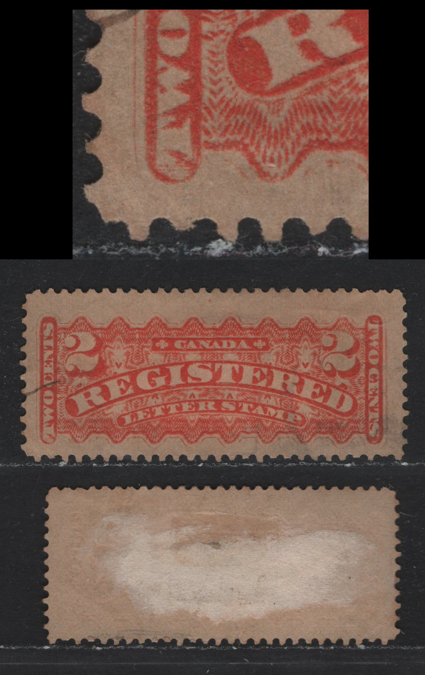 Lot 42 Canada #F1 2c Dull Orange , 1875-1896 Registration Issue, A Very Good Used Single, Montreal Printing, Showing White Flaw At 'T' of "Two", Vertical Stout Wove.