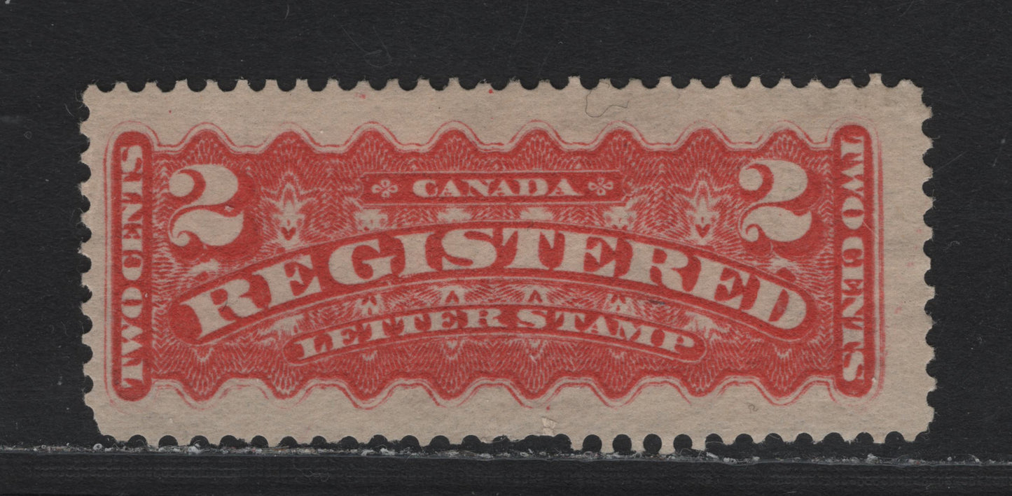Lot 45 Canada #F1a 2c Vermillion , 1875-1896 Registration Issue, A FOG Single, Late Montreal Printing, Stout Horizontal Wove Paper, Perf 12.