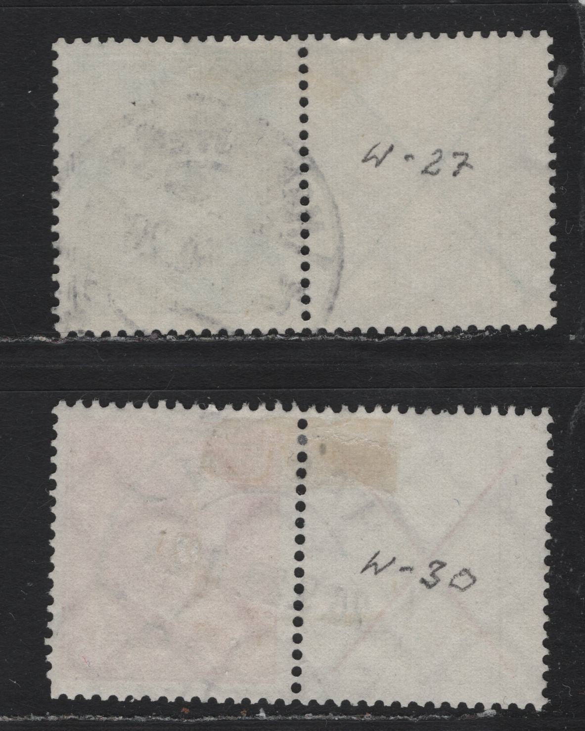 Lot 55 Germany SC#368, 374 (W27.1, W30.1) 5pf - 15pf Light Green - Carmine Rose , 1928-1932 Ebert & Hindenburg Definitives, 2 Fine/Very Fine Used Horizontal Stamp-Label Booklet Pairs