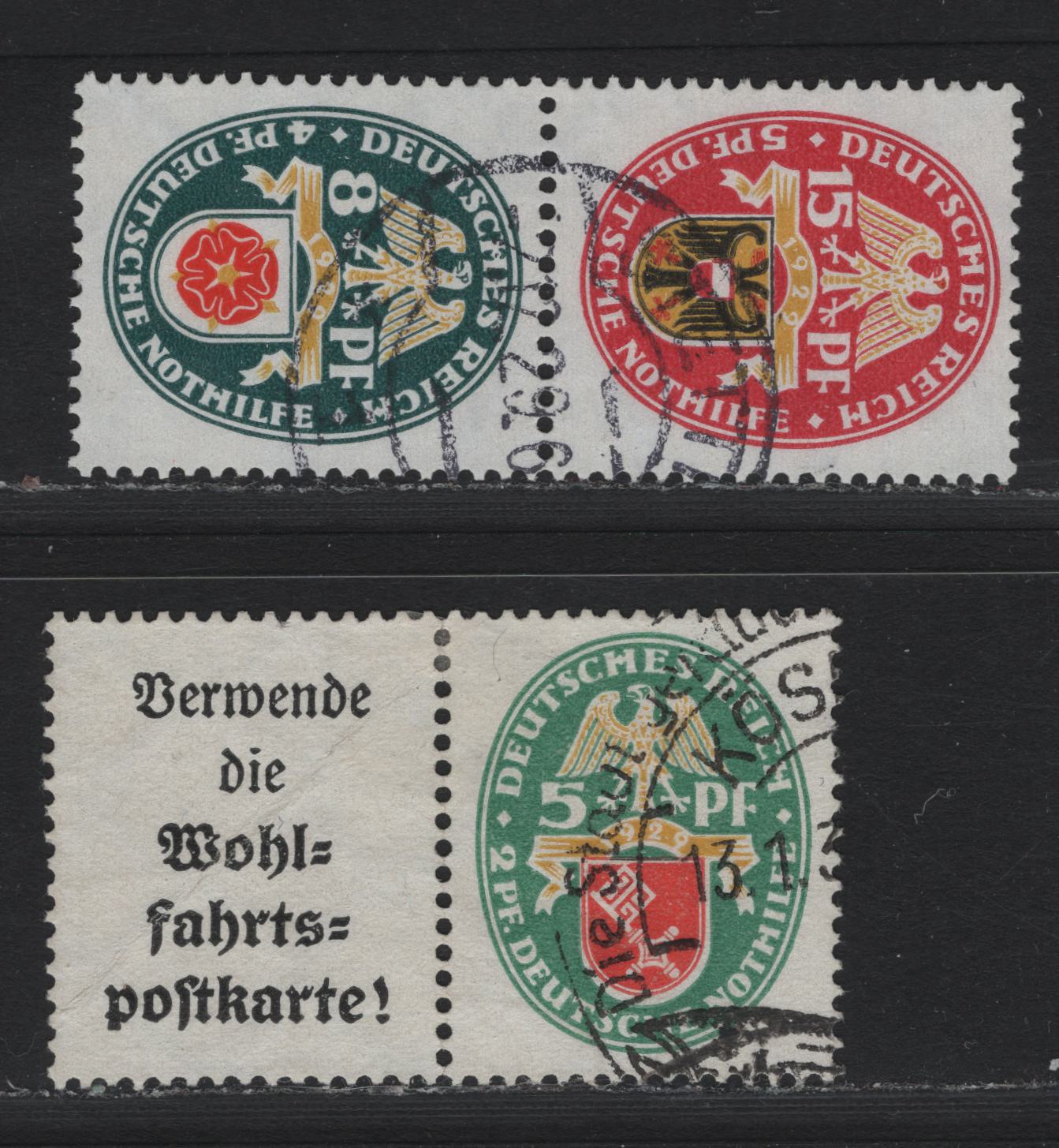 Lot 59 Germany SC#B28-B30 (S68, W34) 5pf+2pf - 15pf+5pf Bremen - Lubeck, 1929 Arms Semi Postal Issue, 2 Fine/Very Fine Used Horizontal & Vertical Booklet Pairs