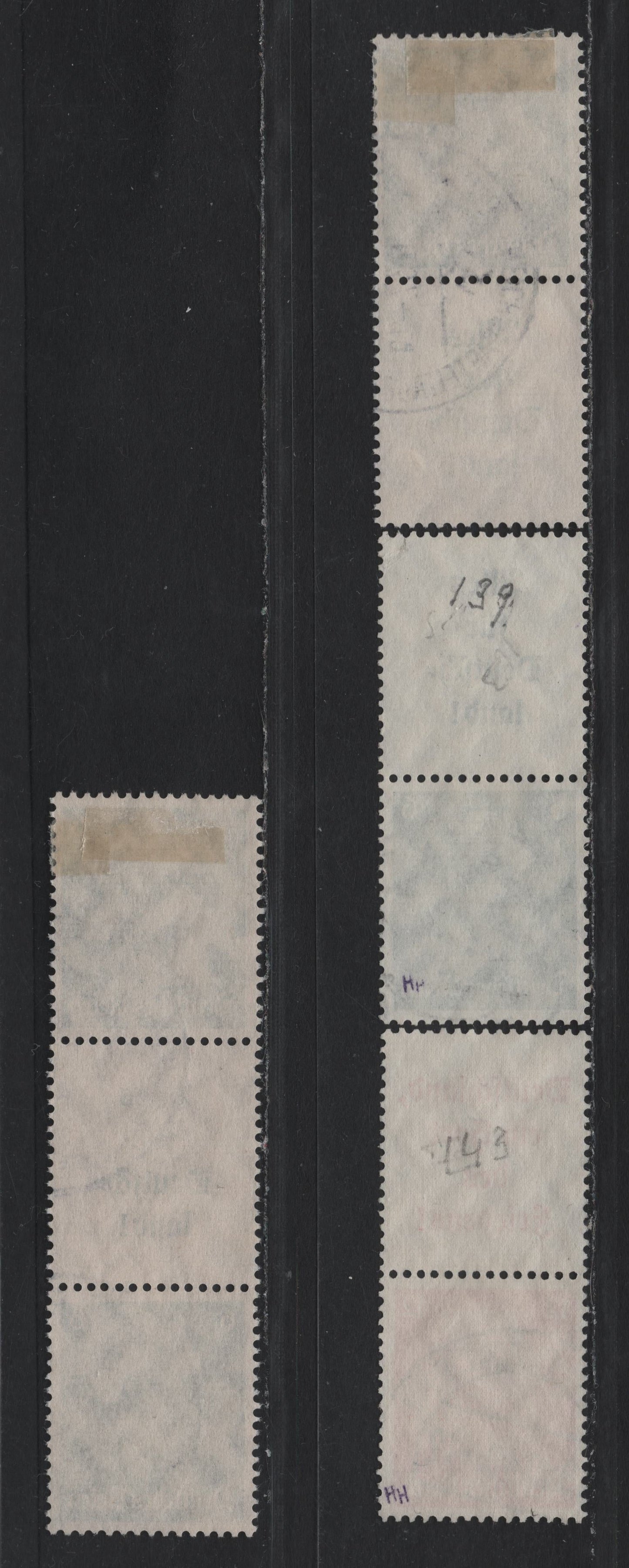 Lot 79 Germany SC#419-422 (S139, S141-S142, S143) 6pf - 12pf Dark Green - Deep Carmine , 1933-1936 Hindenberg Issue, 4 Fine/Very Fine Used Vertical Label-Stamp & Stamp-Label Pairs & Strip