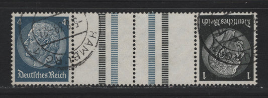 Lot 91 Germany SC#415, 417 (KZ30) 1pf - 4pf Black - Gray Blue , 1933-1936 Hindenberg Issue, A Very Fine Used Tete-Beche Gutter Booklet Pair