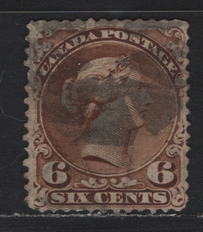 Lot 10 (C) Canada #27a 6c Yellow Brown Queen Victoria, 1868-1876 Large Queen Issue, A Good Used Single, Duckworht Paper 10, Tiny Tear In Upper Margin, Plate 1, Cork Cancel.