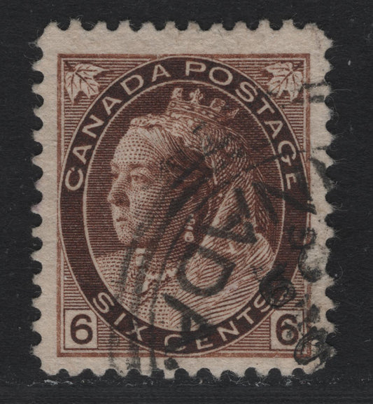 Lot 115 Canada #80 6c Dark Yellow Brown Queen Victoria, 1898-1902 Numeral Issue, A Very Fine Used Single, ABN-RR Paper, Perf 11.9