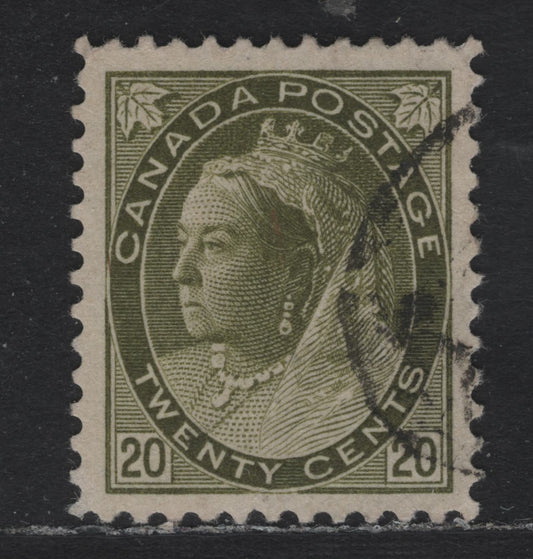 Lot 125 Canada #84 20c Olive Green Queen Victoria, 1898-1902 Numeral Issue, A Very Fine Used Single, ABN-A Paper, Perf 12