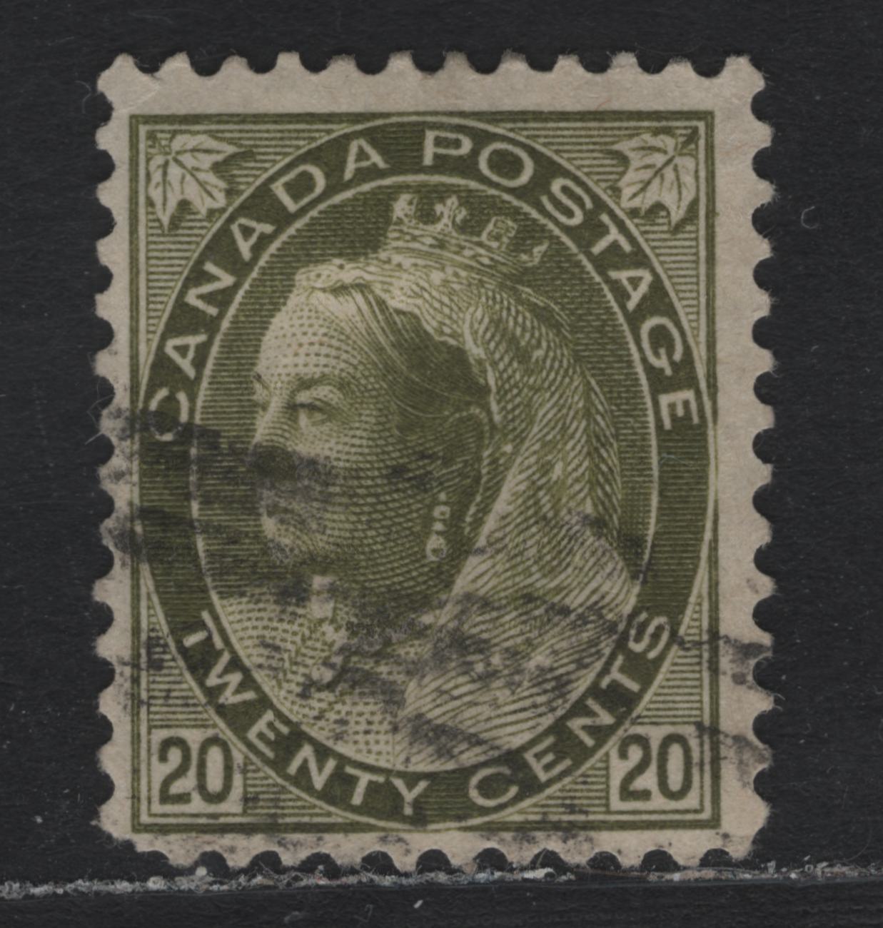 Lot 126 Canada #84 20c Olive Green Queen Victoria, 1898-1902 Numeral Issue, A Very Good Used Single, ABN-WWWW Paper, Perf 11.9x12