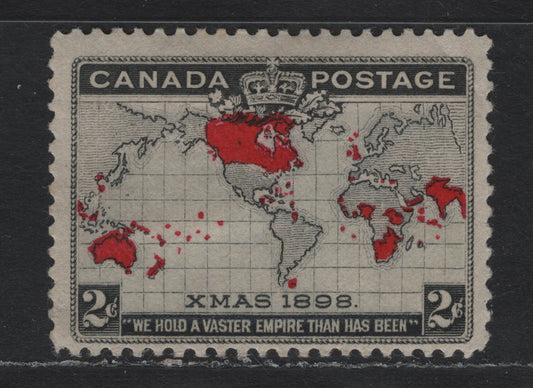 Lot 132 Canada #85i 2c Black, Gray & Aniline Red Mercator's Projection, 1898 Imperial Penny Postage Issue, A VGOG Single, ABN-X Paper, Perf 12, Light Corner Crease At UR.