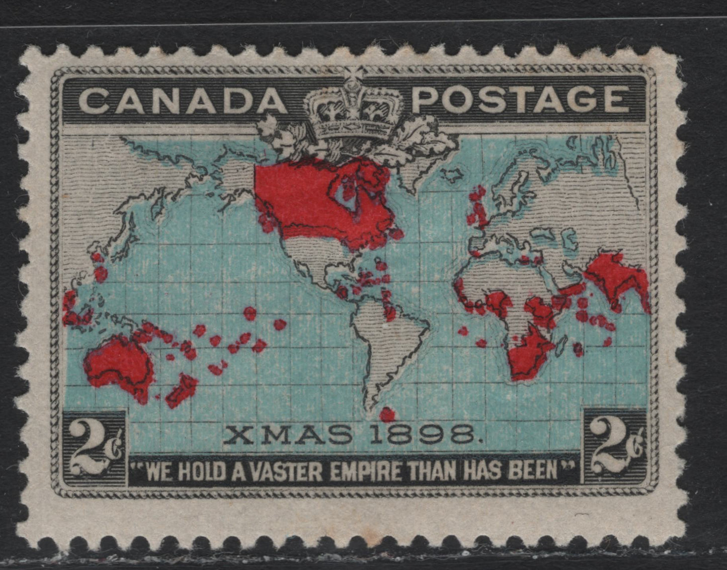 Lot 138 Canada #86b 2c Black, Light Prussian Blue & Aniline Red Mercator's Projection, 1898 Imperial Penny Postage Issue, A FOG Single, ABN-Y Paper, Perf 12x11.9