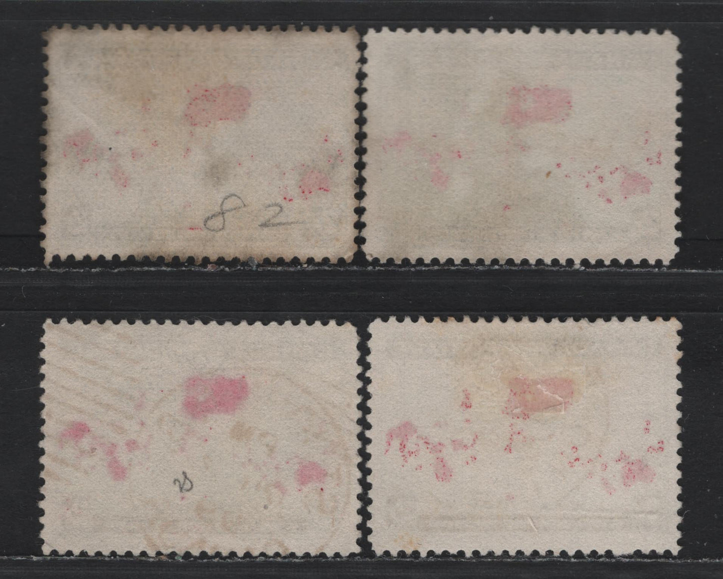 Lot 139 Canada #85,I, 86,b 2c Black, Lavender & Aniline Red - Black, Gray & Aniline Red Mercator's Projection, 1898 Imperial Penny Postage Issue, 4 Very Fine Used Singles, ABN-X, ABN-WWWW, ABN-A & ABN-AA Papers, Perfs 11.9x12, 12 & 12x11.9