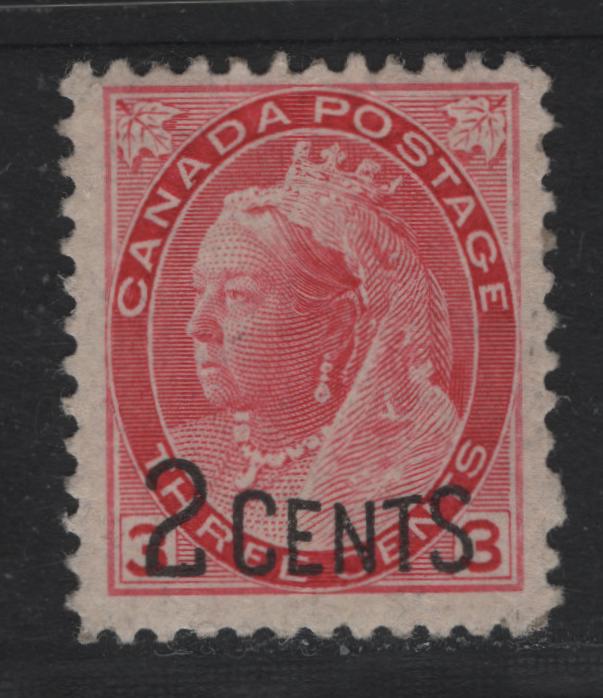 Lot 144 Canada #88 2c on 3c Carmine Rose Queen Victoria, 1899 Provisional Issue, A FOG Single, ABN-Y Paper, Perf 11.9x12