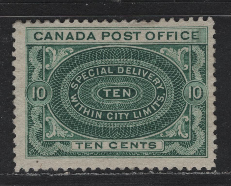 Lot 148 Canada #E1ii 10c Green , 1898 Special Delivery Issue, A FOG Single, ABN-VV Paper, Perf 11.9x12, No Cross Shading In The Value Tablet.