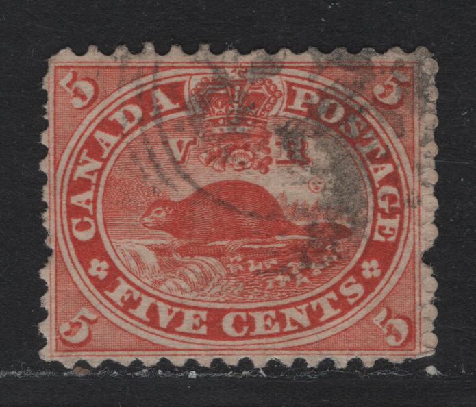 Lot 155 Canada (C) #15 5c Orange Vermillion Beaver, 1859-1864 First Cents Issue, A Very Good Used Single, Cents-E Paper, Perf 11.75x12, #284-Ring Numeral Cancel For Paris, C.W (Rarity Factor 4) Corresponding To Scarce.
