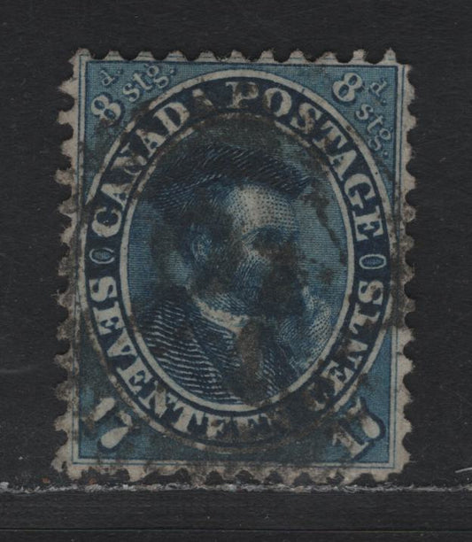 Lot 157 Canada (C) #19 17c Deep Blue HRH Prince Albert, 1859-1864 First Cents Issue, A Fine Used Single, Cents-GGG Paper, Perf 11.75x12, Moderate to Heavy Strike Of #28 4-Ring Numeral Cancel For Paris, CW (RF 4).