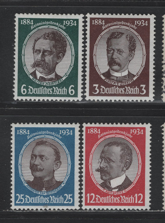 Lot 164 Germany SC#432-435 (540ya, 541x, 542x, 543y) 3pf - 25pf Brown & Chocolate - Bright Blue & Chocolate, 1934 Lost Colonies Issue, 4 F/VFOG Singles, Horizontal Wove Paper On 3pf & 25pf, Vertical Wove For The Other Two