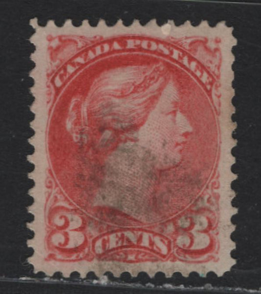 Lot 17 (C) Canada #41i 3c Deep Rose Carmine Queen Victoria, 1888-1897 Small Queen Issue, A Very Fine Used Single, Montreal Gazette Printing On Vertical Wove Paper, Unchecked As to Specific Type, Showing Medallion At 3 O'Clock, Perf 12.1x12.