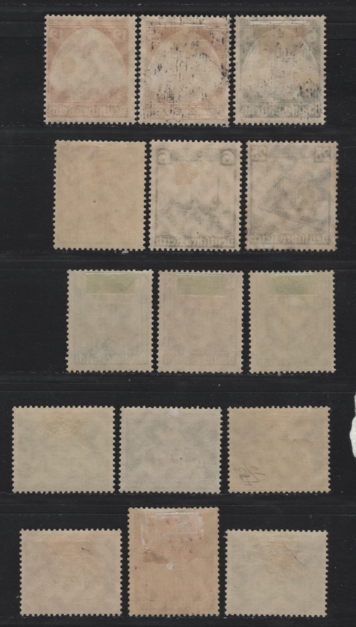 Lot 183 Germany SC#459/476 (580/620) 6pf - 25pf Dark Green - Dark Ultramarine , 1935-1936 Railway Centenary - Congress Of Municipalities Issues, 15 F/VFOG Singles, With Some Shade Varieties